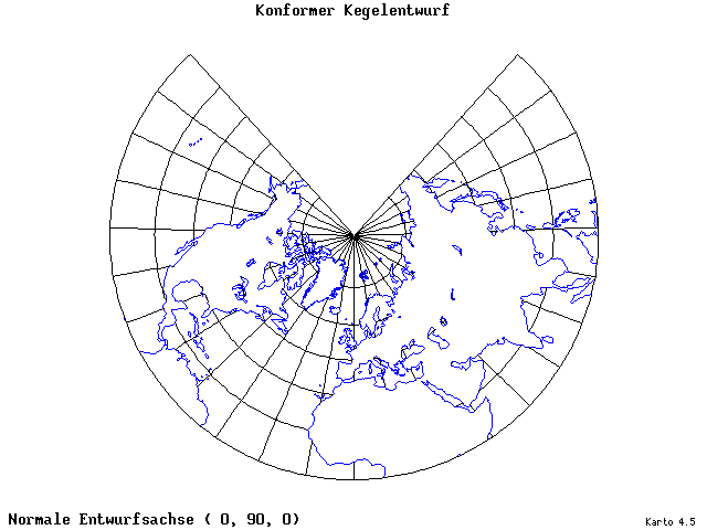 Conical Conformal Projection - 0°E, 90°N, 0° - standard