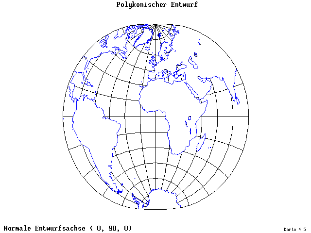 Polyconic Projection - 0°E, 90°N, 0° - standard