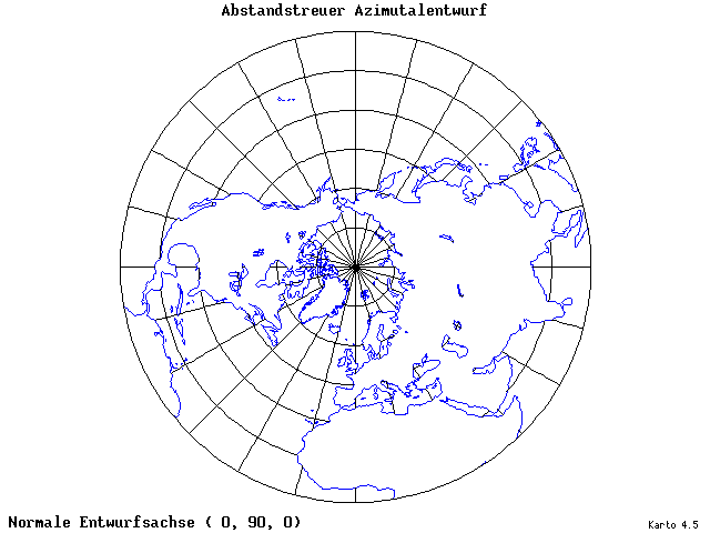 Azimuthal Equidistant Projection - 0°E, 90°N, 0° - standard