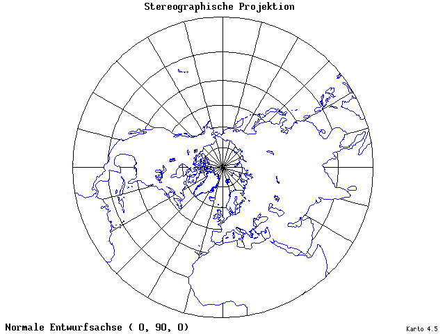 Stereographic Projection - 0°E, 90°N, 0° - standard