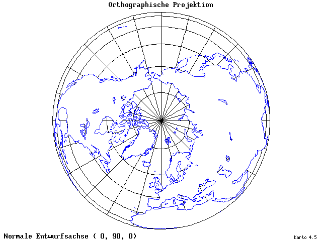 Orthographic Projection - 0°E, 90°N, 0° - standard