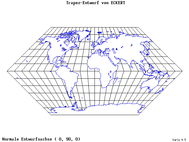 Eckhart's Trapezoid Projection - 0°E, 90°N, 0° - standard