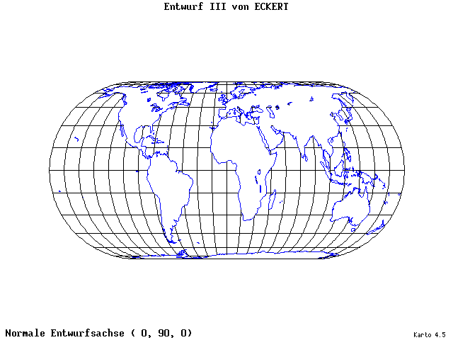 Pseudocylindrical Projection (Eckhart III) - 0°E, 90°N, 0° - standard