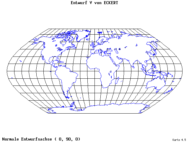 Pseudocylindrical Projection (Eckhart V) - 0°E, 90°N, 0° - standard