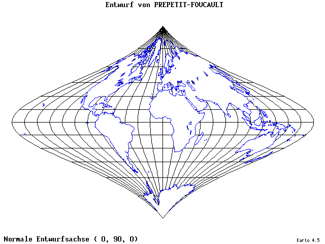 Prepetit-Foucault Projection - 0°E, 90°N, 0° - standard