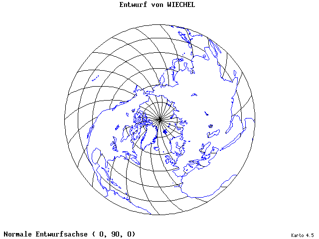 Wiechel's Projection - 0°E, 90°N, 0° - standard