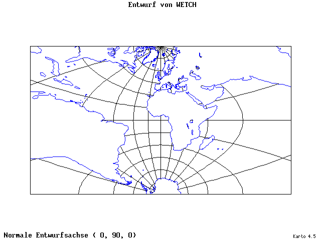 Wetch's Projection - 0°E, 90°N, 0° - standard
