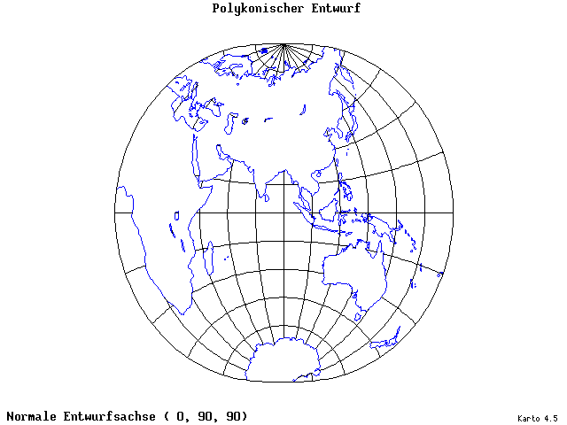 Polyconic Projection - 0°E, 90°N, 90° - standard