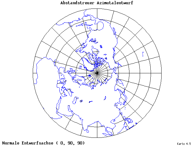 Azimuthal Equidistant Projection - 0°E, 90°N, 90° - standard