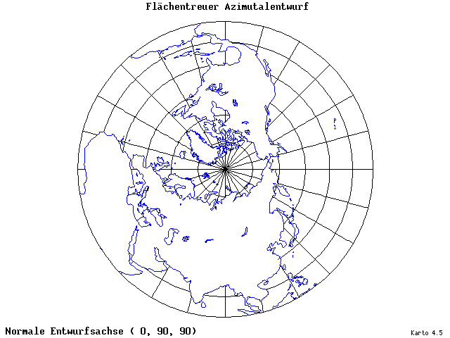 Azimuthal Equal-Area Projection - 0°E, 90°N, 90° - standard