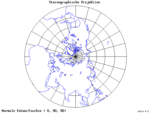 Stereographic Projection - 0°E, 90°N, 90° - standard