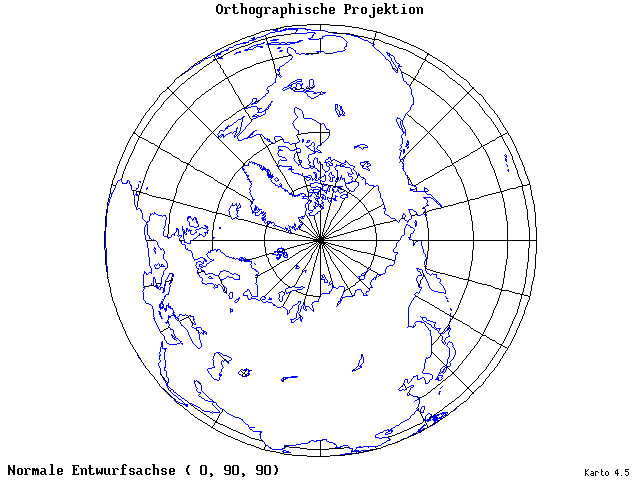 Orthographic Projection - 0°E, 90°N, 90° - standard