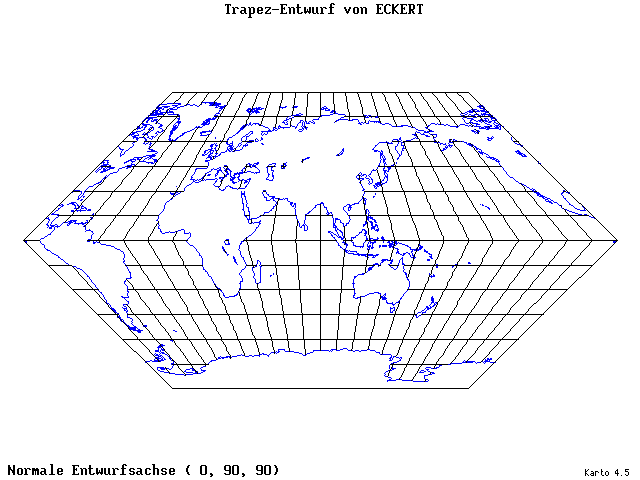 Eckhart's Trapezoid Projection - 0°E, 90°N, 90° - standard