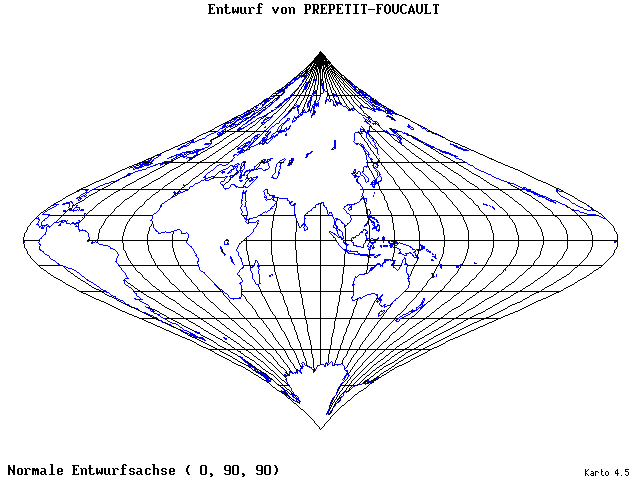 Prepetit-Foucault Projection - 0°E, 90°N, 90° - standard