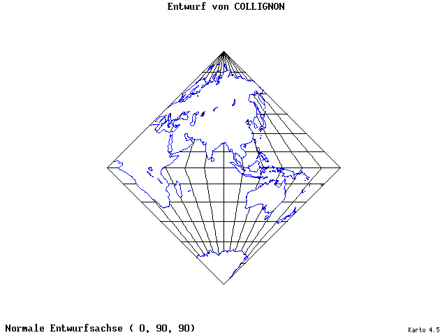 Collignon's Projection - 0°E, 90°N, 90° - standard