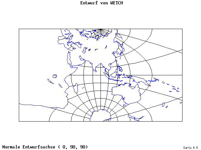 Wetch's Projection - 0°E, 90°N, 90° - standard