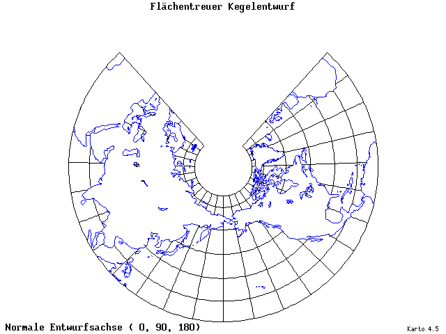 Conical Equal-Area Projection - 0°E, 90°N, 180° - standard