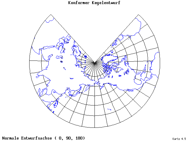 Conical Conformal Projection - 0°E, 90°N, 180° - standard