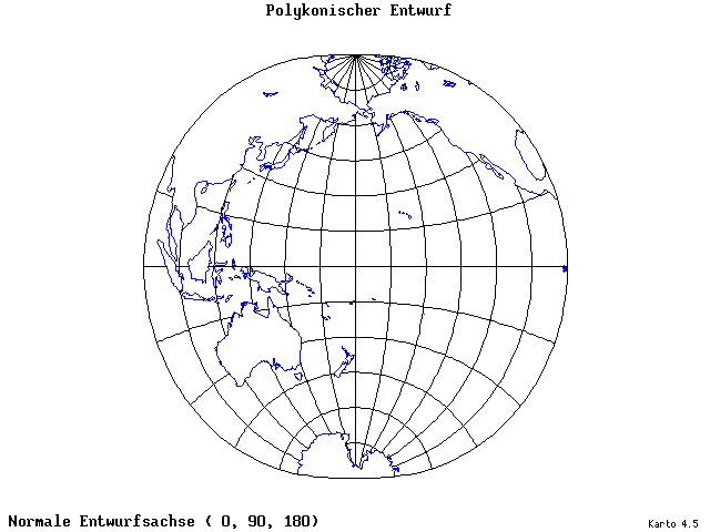 Polyconic Projection - 0°E, 90°N, 180° - standard