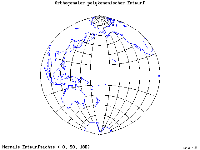 Polyconic Projection (orthogonal grid) - 0°E, 90°N, 180° - standard