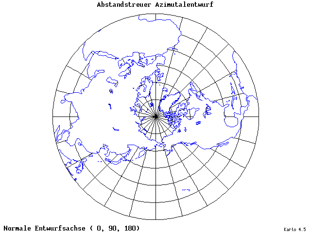 Azimuthal Equidistant Projection - 0°E, 90°N, 180° - standard