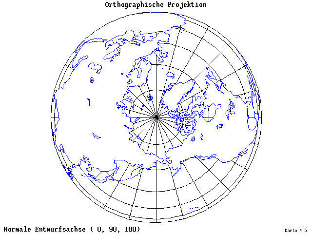 Orthographic Projection - 0°E, 90°N, 180° - standard