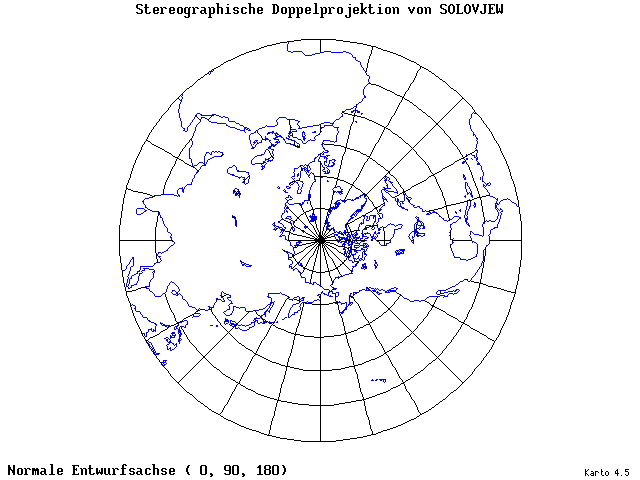 Solovjev's Double-Stereographic Projection - 0°E, 90°N, 180° - standard