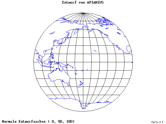 Apianius' Projection - 0°E, 90°N, 180° - standard