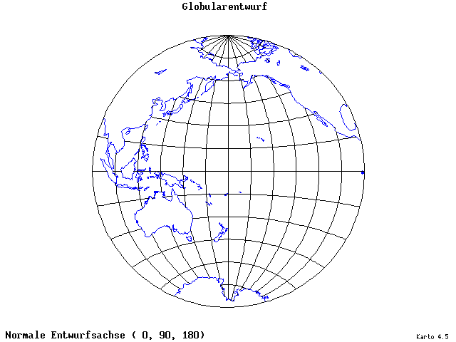 Globular Projection - 0°E, 90°N, 180° - standard
