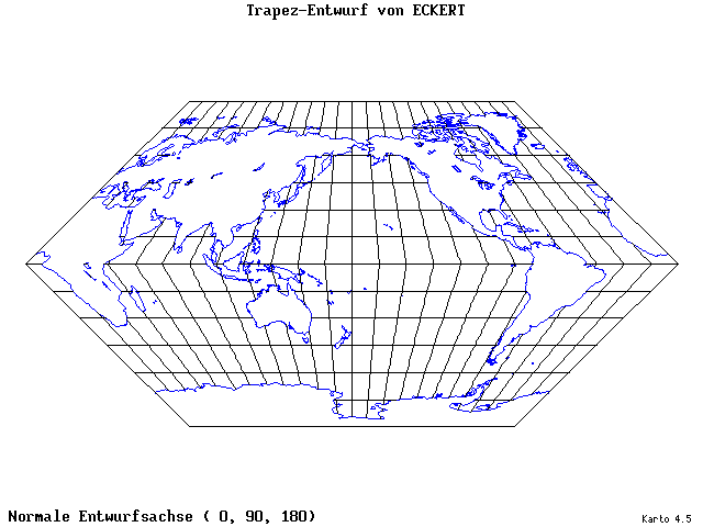 Eckhart's Trapezoid Projection - 0°E, 90°N, 180° - standard