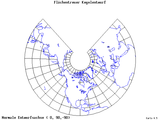 Conical Equal-Area Projection - 0°E, 90°N, 270° - standard