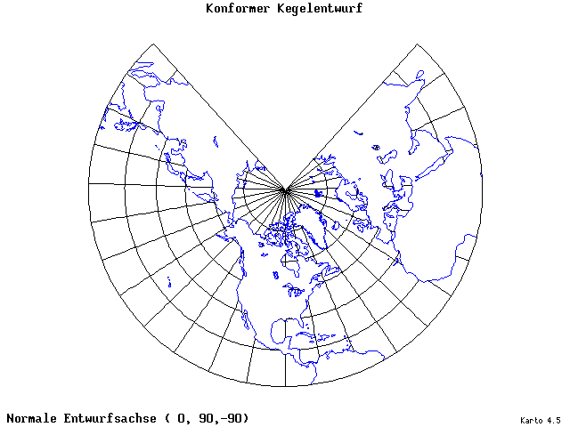 Conical Conformal Projection - 0°E, 90°N, 270° - standard