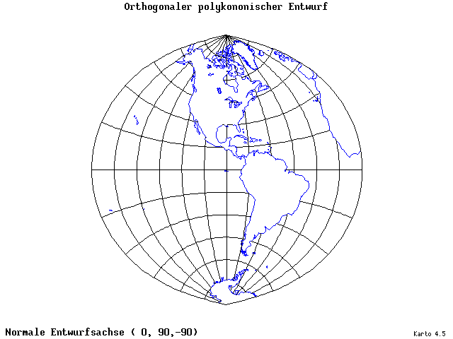 Polyconic Projection (orthogonal grid) - 0°E, 90°N, 270° - standard