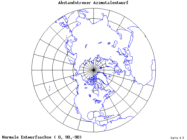 Azimuthal Equidistant Projection - 0°E, 90°N, 270° - standard