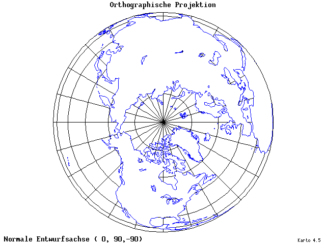 Orthographic Projection - 0°E, 90°N, 270° - standard