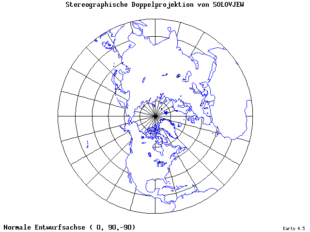 Solovjev's Double-Stereographic Projection - 0°E, 90°N, 270° - standard