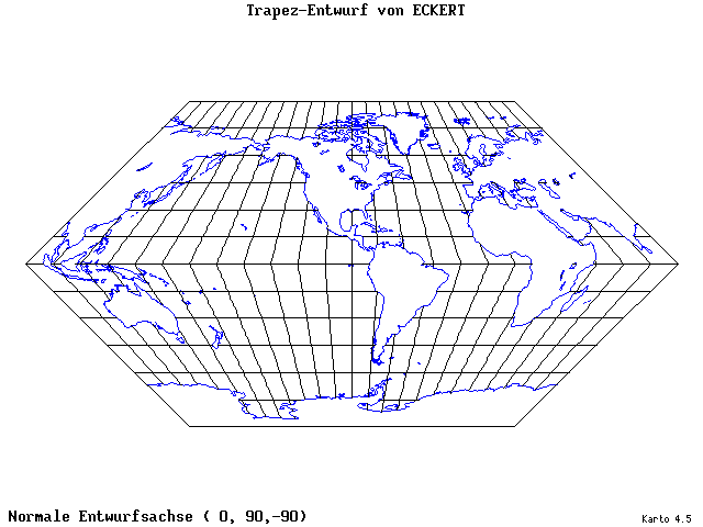 Eckhart's Trapezoid Projection - 0°E, 90°N, 270° - standard