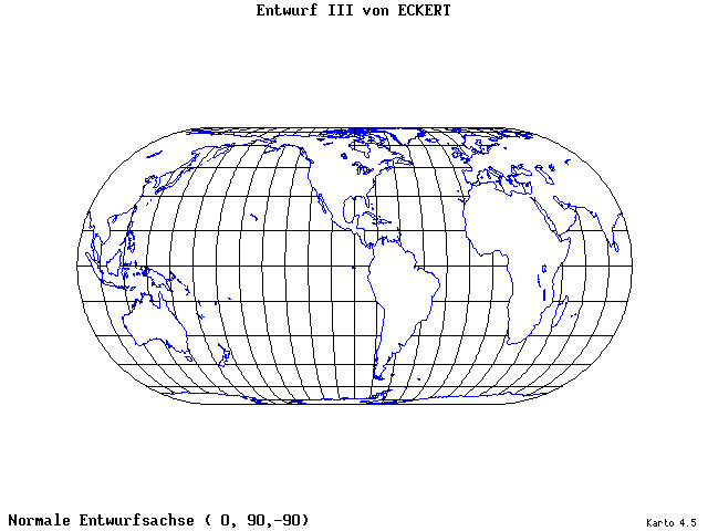 Pseudocylindrical Projection (Eckhart III) - 0°E, 90°N, 270° - standard