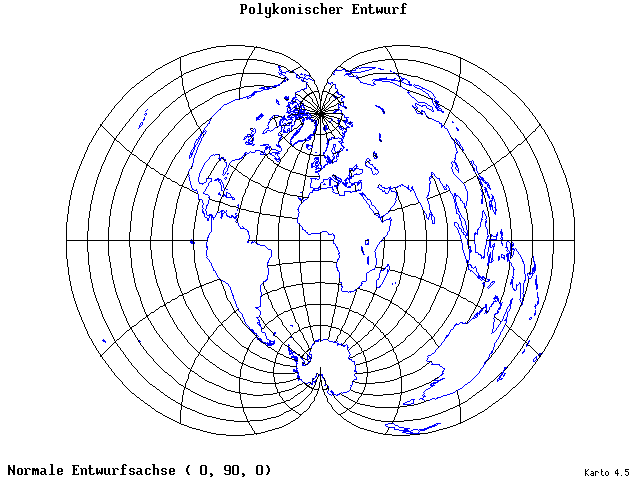 Polyconic Projection - 0°E, 90°N, 0° - wide