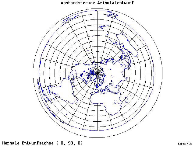 Azimuthal Equidistant Projection - 0°E, 90°N, 0° - wide