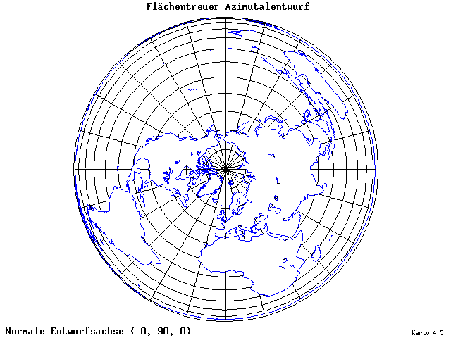 Azimuthal Equal-Area Projection - 0°E, 90°N, 0° - wide