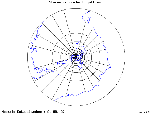 Stereographic Projection - 0°E, 90°N, 0° - wide