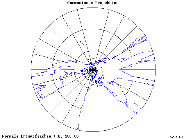 Gnomonic Projection - 0°E, 90°N, 0° - wide