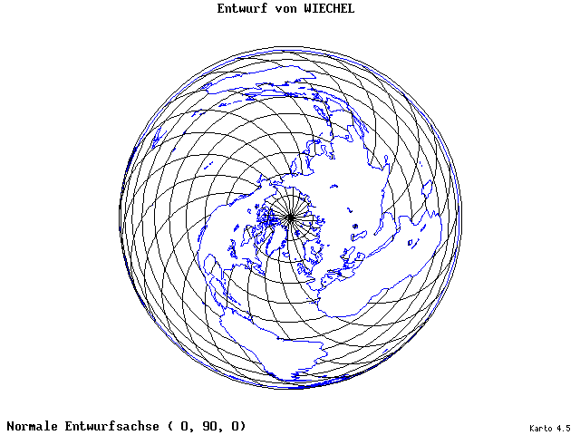 Wiechel's Projection - 0°E, 90°N, 0° - wide