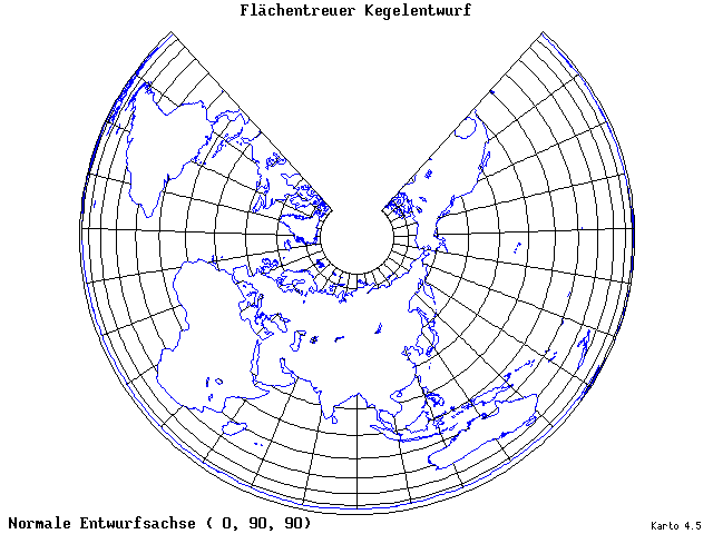 Conical Equal-Area Projection - 0°E, 90°N, 90° - wide