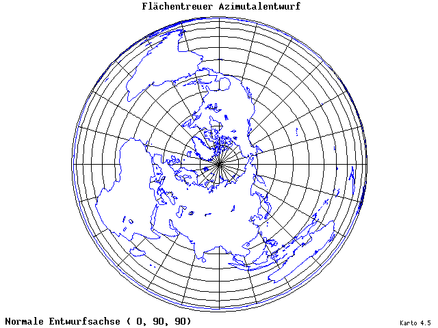 Azimuthal Equal-Area Projection - 0°E, 90°N, 90° - wide