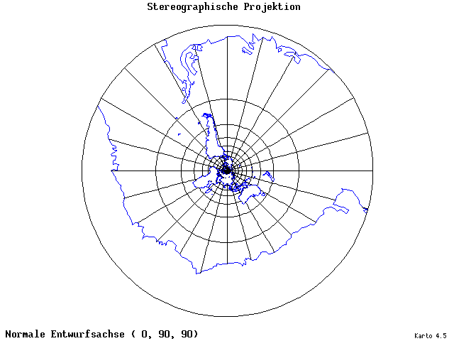 Stereographic Projection - 0°E, 90°N, 90° - wide