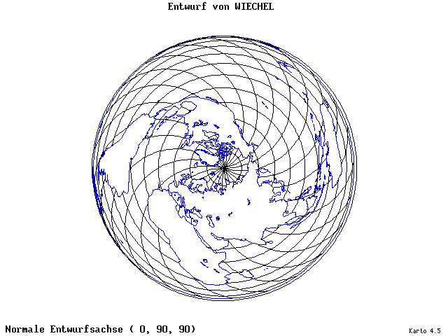 Wiechel's Projection - 0°E, 90°N, 90° - wide