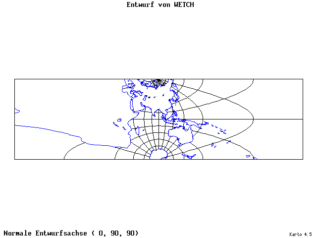 Wetch's Projection - 0°E, 90°N, 90° - wide