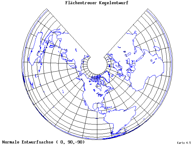 Conical Equal-Area Projection - 0°E, 90°N, 270° - wide